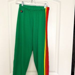 Aviator Nation Size Small Green Rainbow Striped Sweatpants